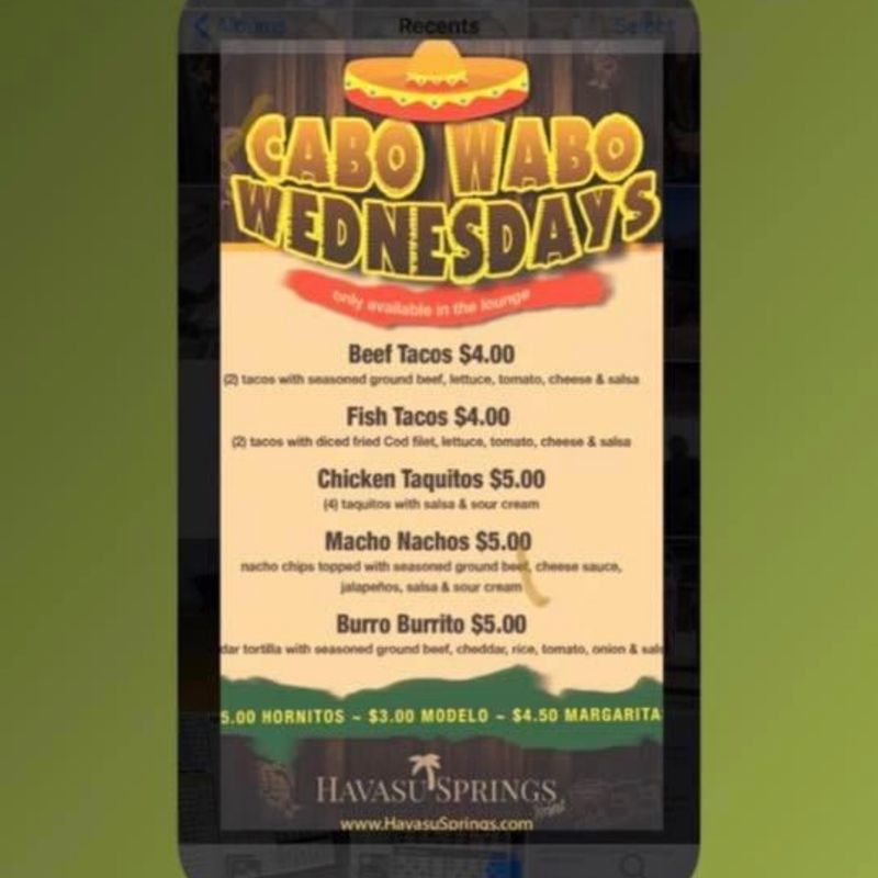 Cabo Wabo Wednesday Specials !!